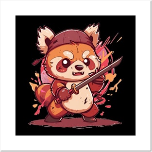 Kawaii Samurai Red Panda with sword Posters and Art